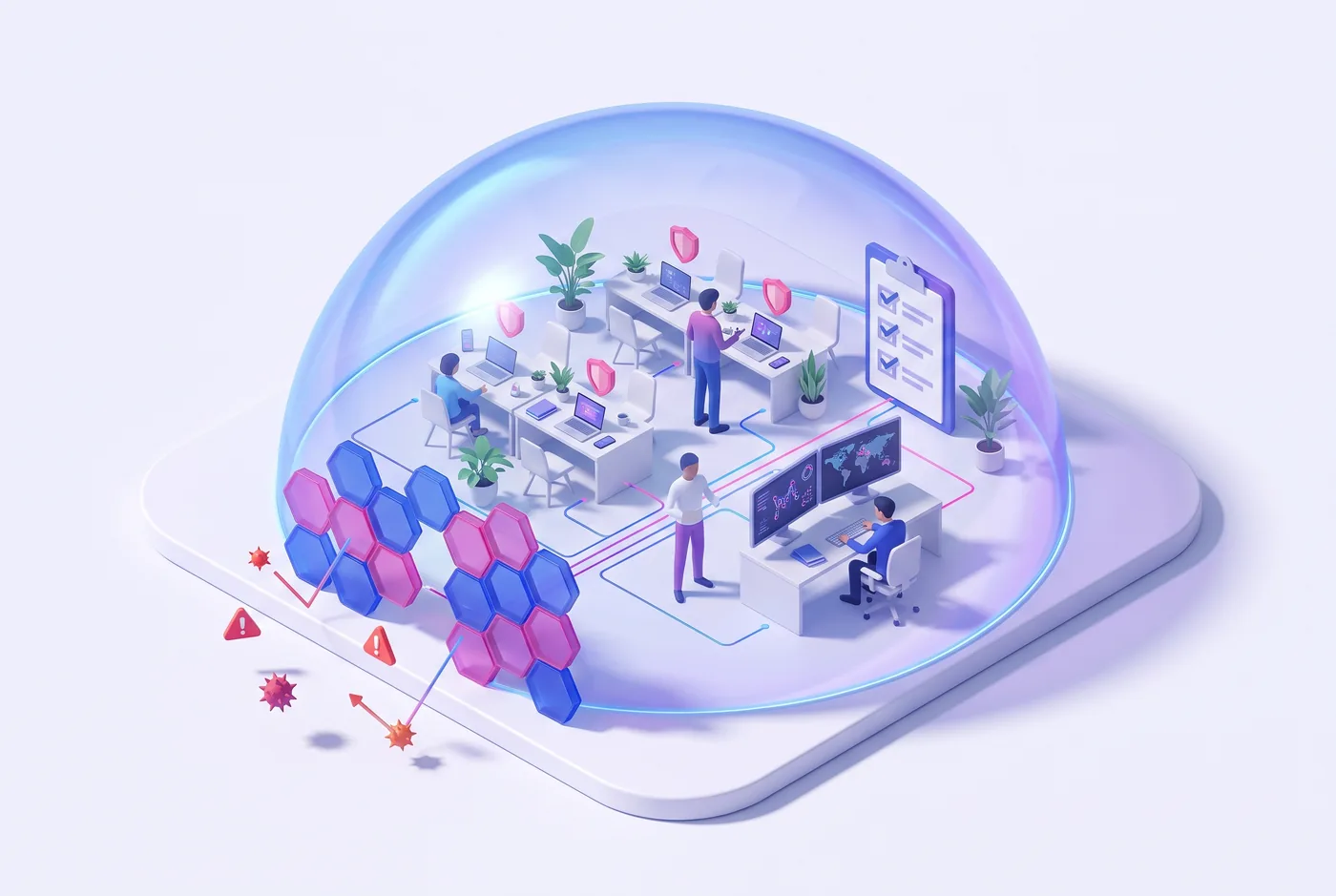 Office protected under a security shield that blocks threats